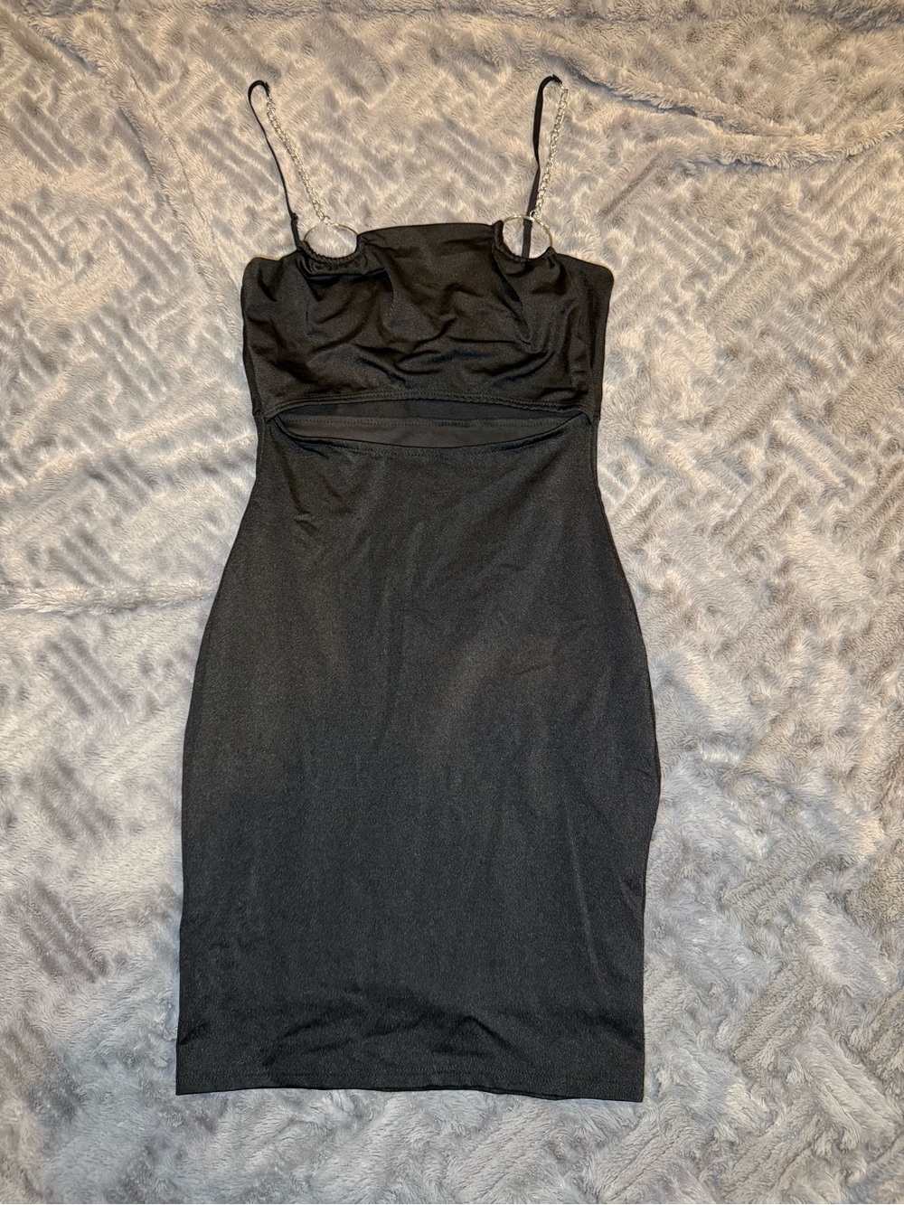 Fashion Nova Black Bodycon Dress with Chain Link Spaghetti Straps